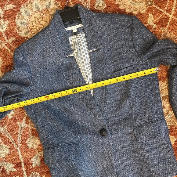 Veronica Beard Celina Upcollar Dickey Herringbone Wool Blend Blazer Blue Sz10 - Picture 9 of 10